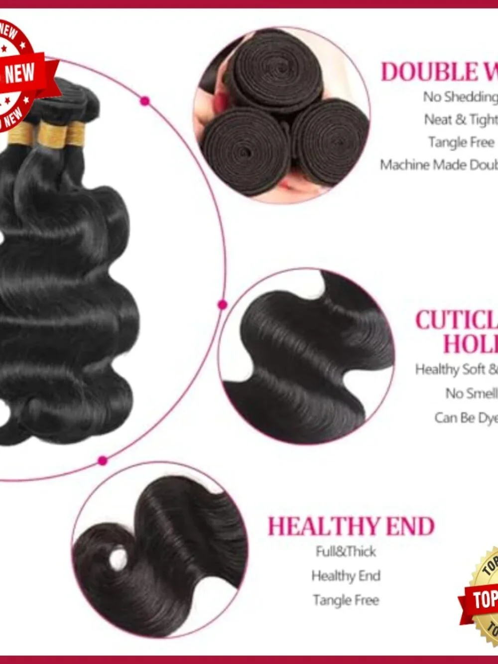 Body Wave Human Hair Extensions 3 Bundles 18-22 Inch Brazilian Virgin Hair